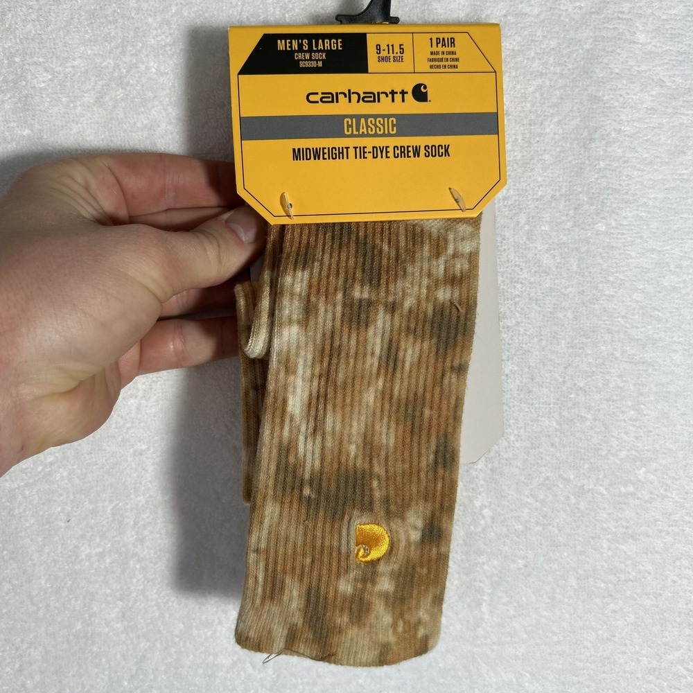Carhartt Mens Size L Beige Midweight Tie Dye Crew Socks